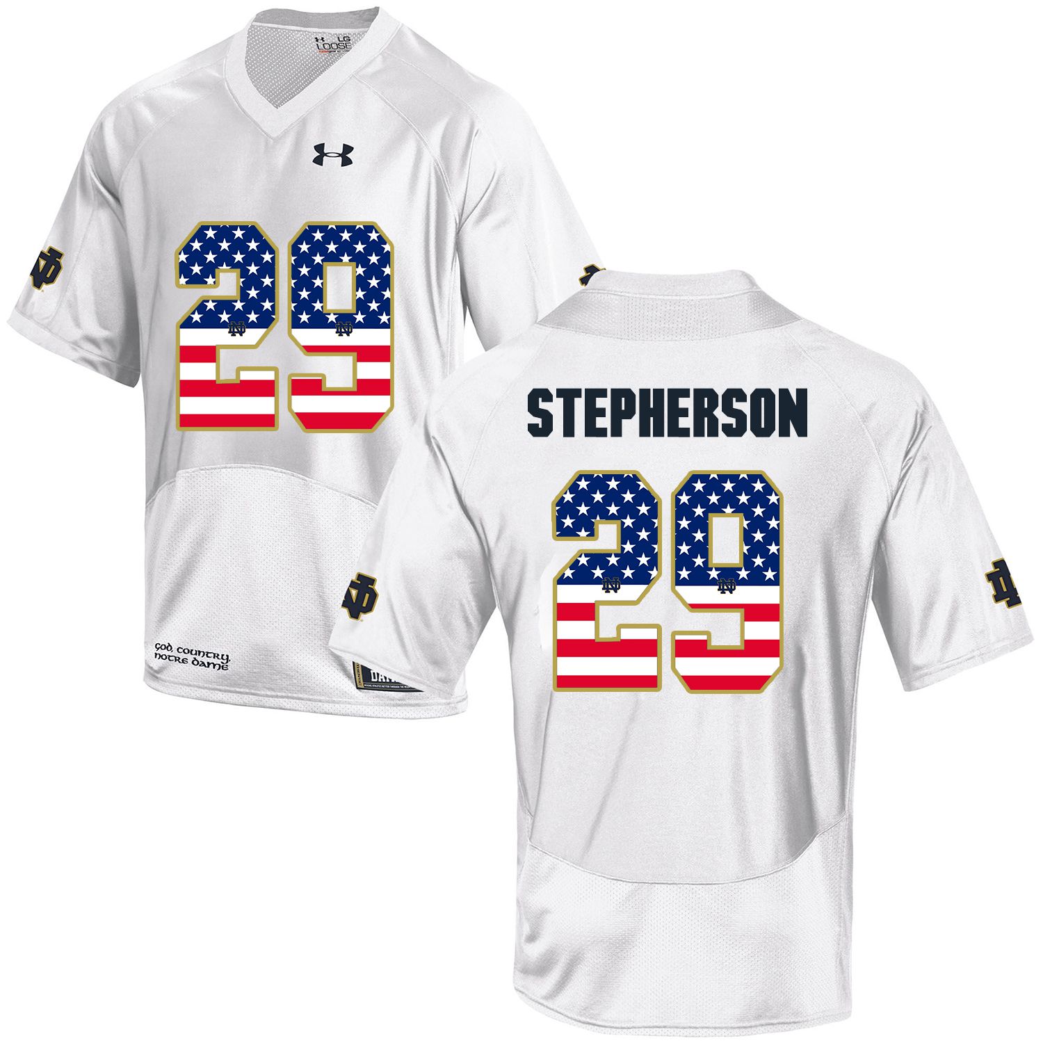Men Norte Dame Fighting Irish #29 Stepherson White Flag Customized NCAA Jerseys->->Custom Jersey